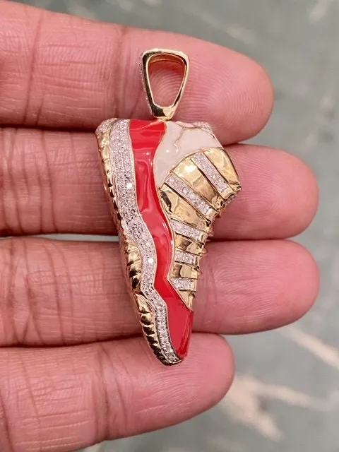 10k Yellow Gold Diamond Jumpman Jordan 23 1.2ct  Diamond Red Shoe 2.0' Pendant - custom jewelry