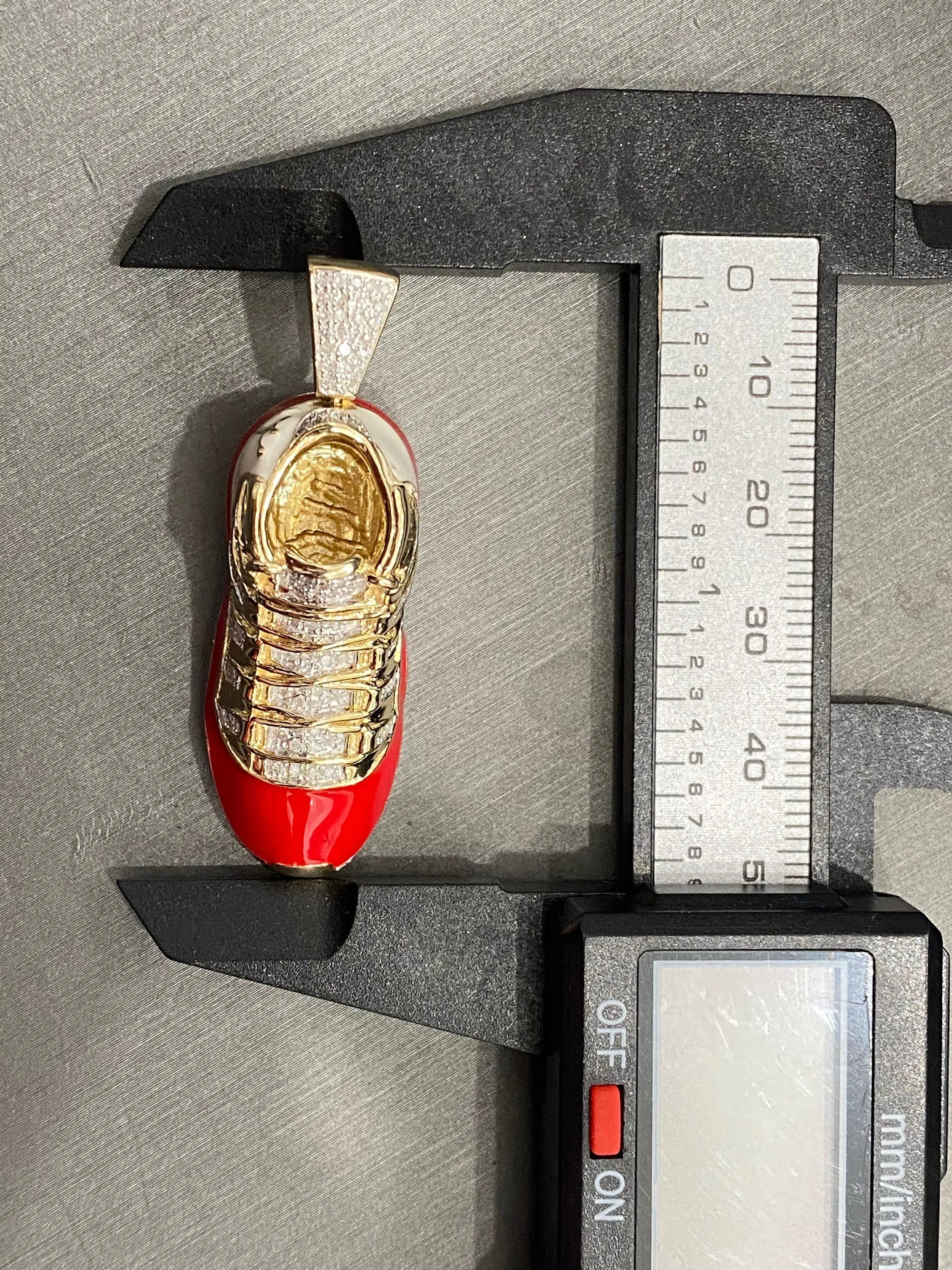10k Yellow Gold Diamond Jumpman Jordan 23 1.2ct  Diamond Red Shoe 2.0' Pendant - custom jewelry
