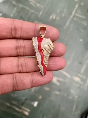 10k Yellow Gold Diamond Jumpman Jordan 23 1.2ct  Diamond Red Shoe 2.0' Pendant - custom jewelry