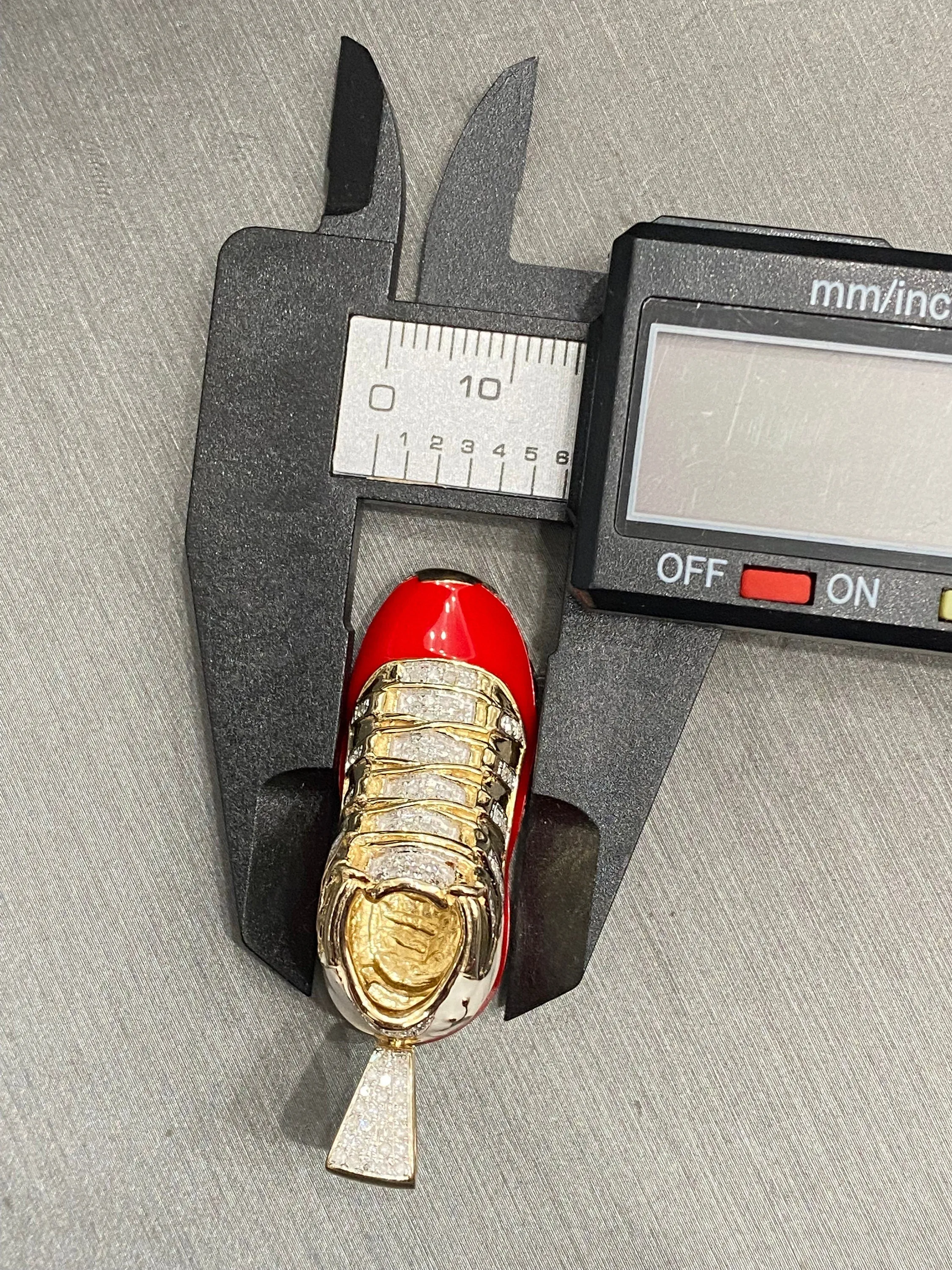 10k Yellow Gold Diamond Jumpman Jordan 23 1.2ct  Diamond Red Shoe 2.0' Pendant - custom jewelry