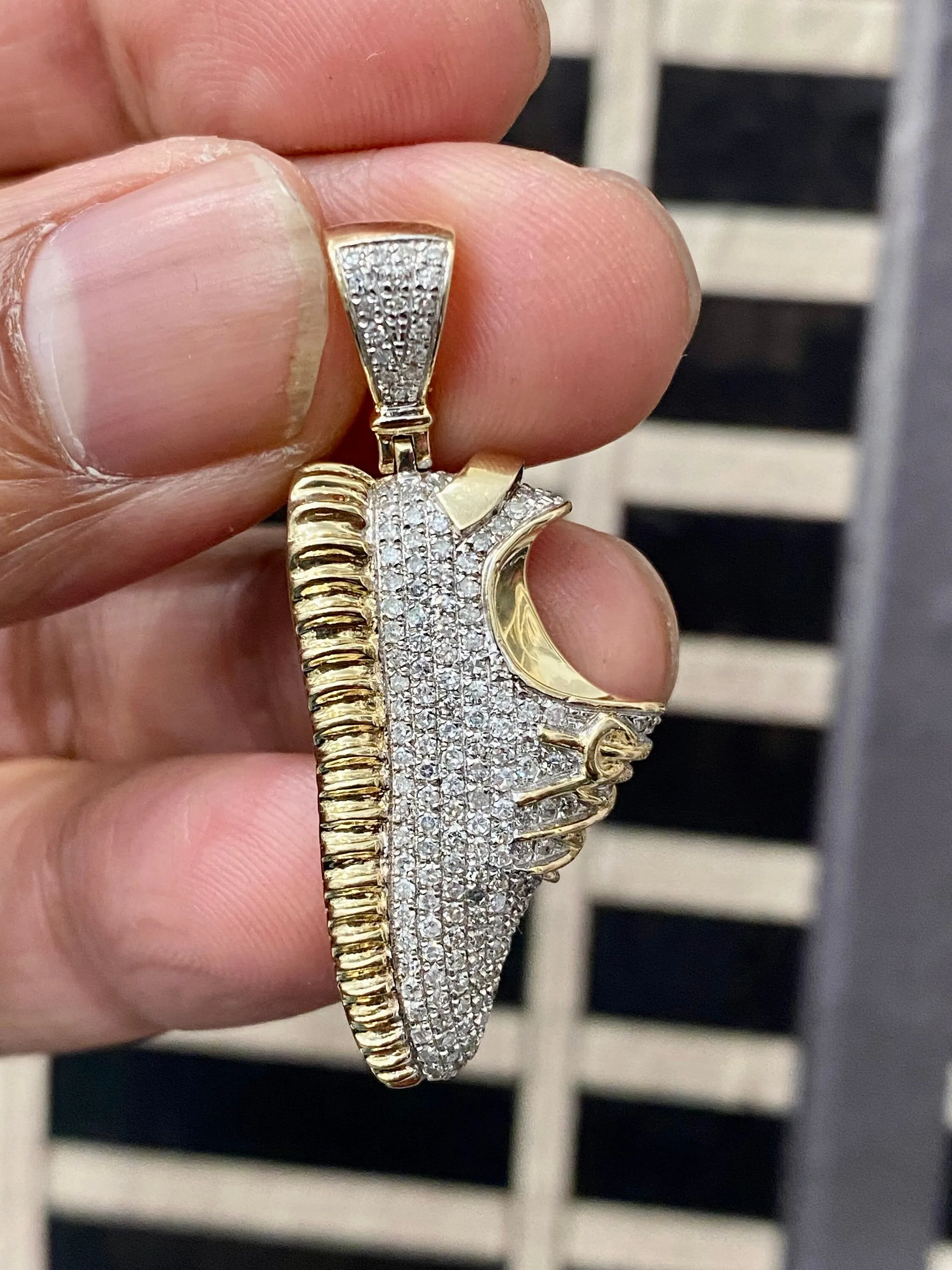 10k Yellow Gold Diamond Real 0.74 ct Diamond Designer Shoe Pendant 1.65" Sneaker Charm, shoe pendant. baby Shoe, custom jewelry