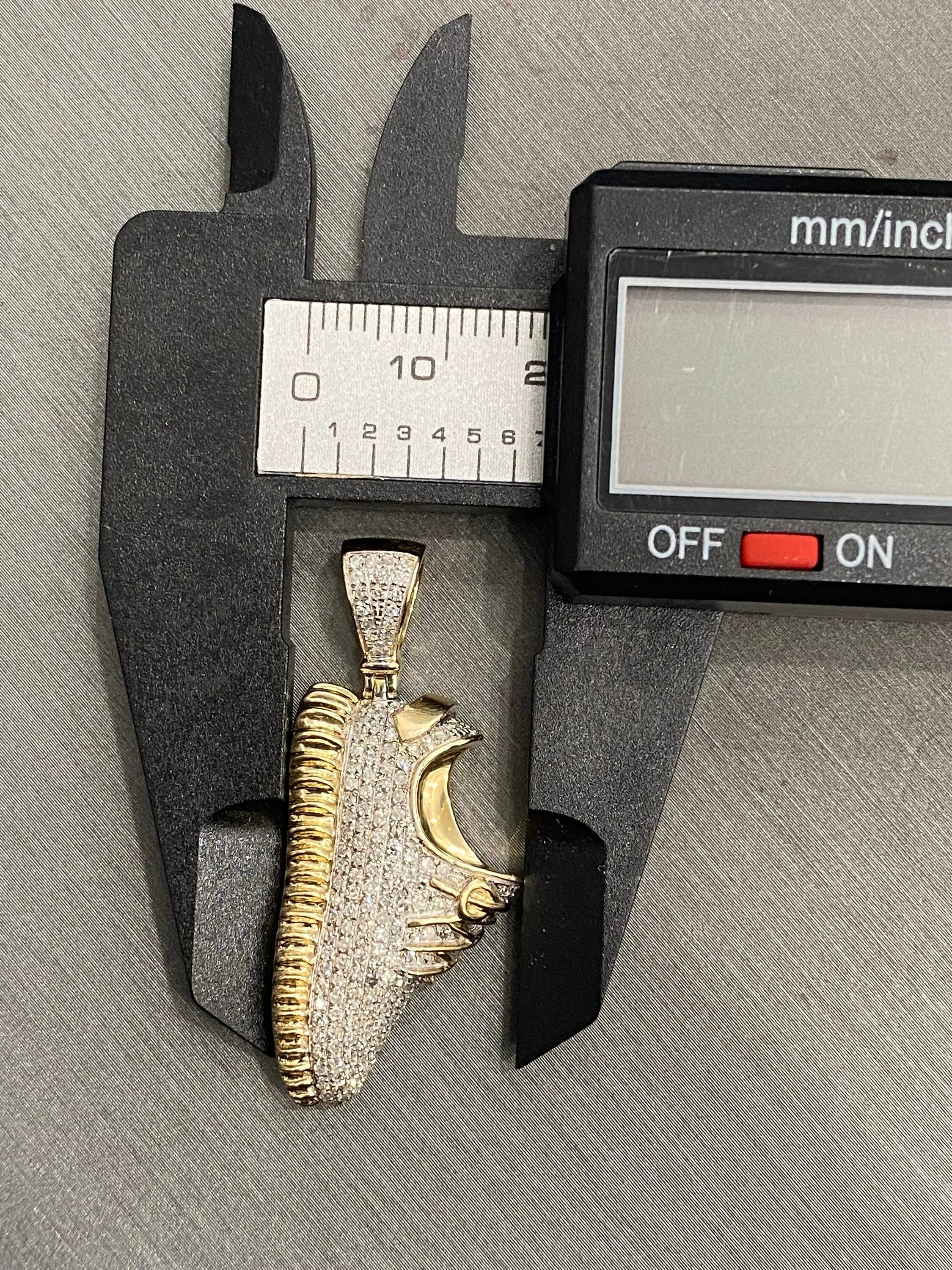 10k Yellow Gold Diamond Real 0.74 ct Diamond Designer Shoe Pendant 1.65" Sneaker Charm, shoe pendant. baby Shoe, custom jewelry