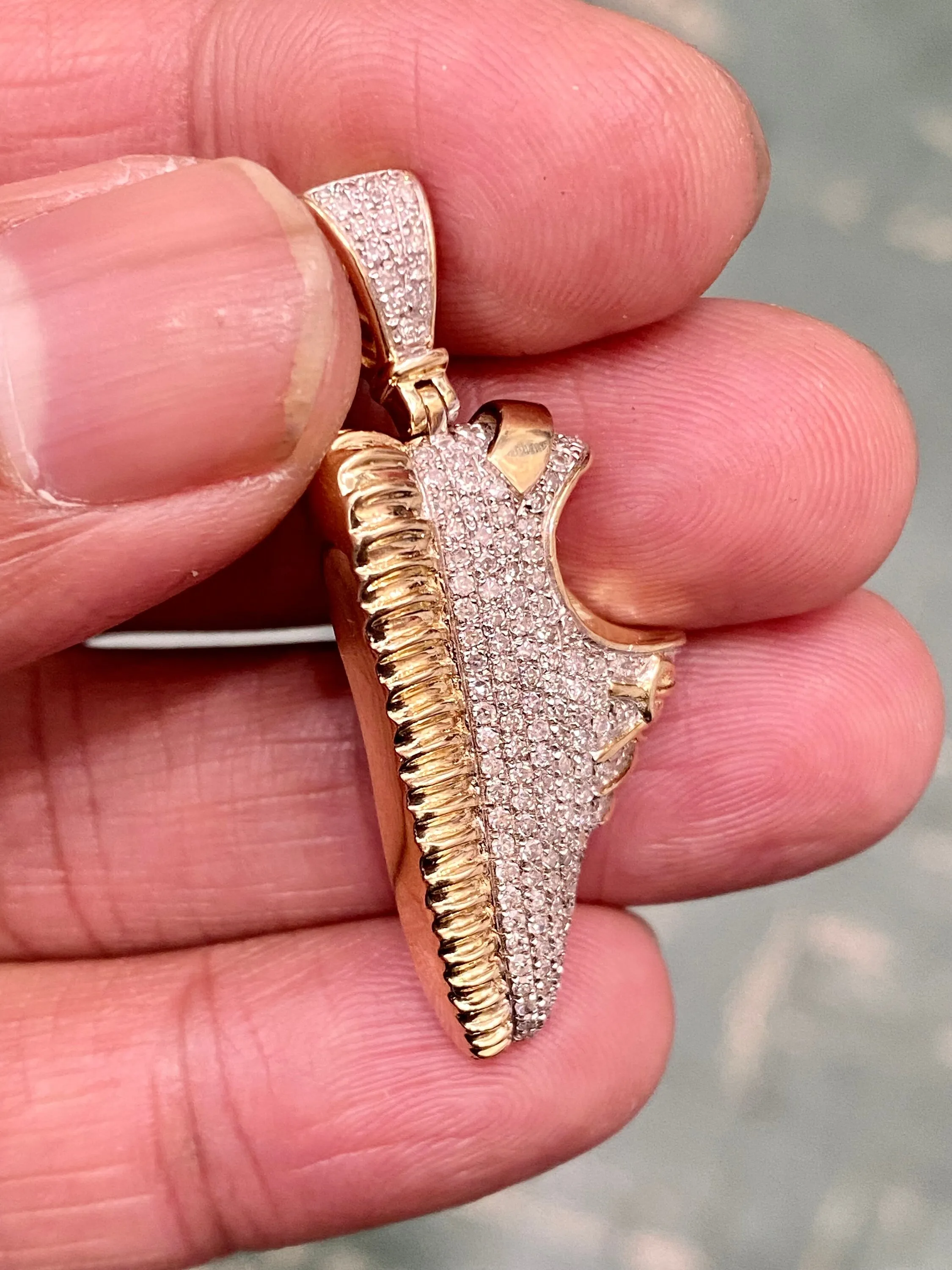 10k Yellow Gold Diamond Real 0.74 ct Diamond Designer Shoe Pendant 1.65" Sneaker Charm, shoe pendant. baby Shoe, custom jewelry