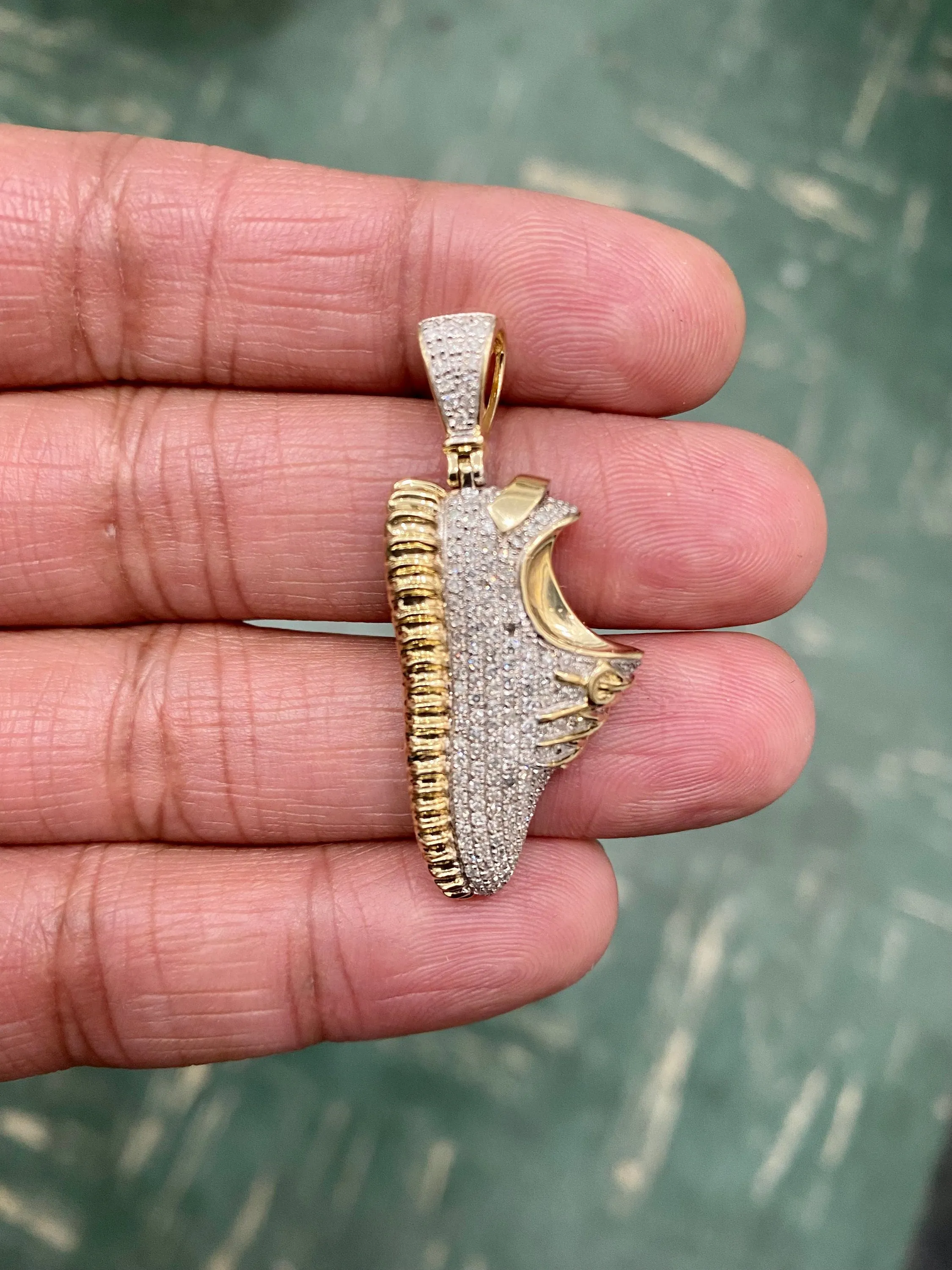 10k Yellow Gold Diamond Real 0.74 ct Diamond Designer Shoe Pendant 1.65" Sneaker Charm, shoe pendant. baby Shoe, custom jewelry