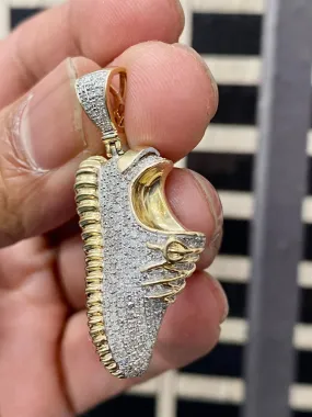 10k Yellow Gold Diamond Real 0.74 ct Diamond Designer Shoe Pendant 1.65" Sneaker Charm, shoe pendant. baby Shoe, custom jewelry