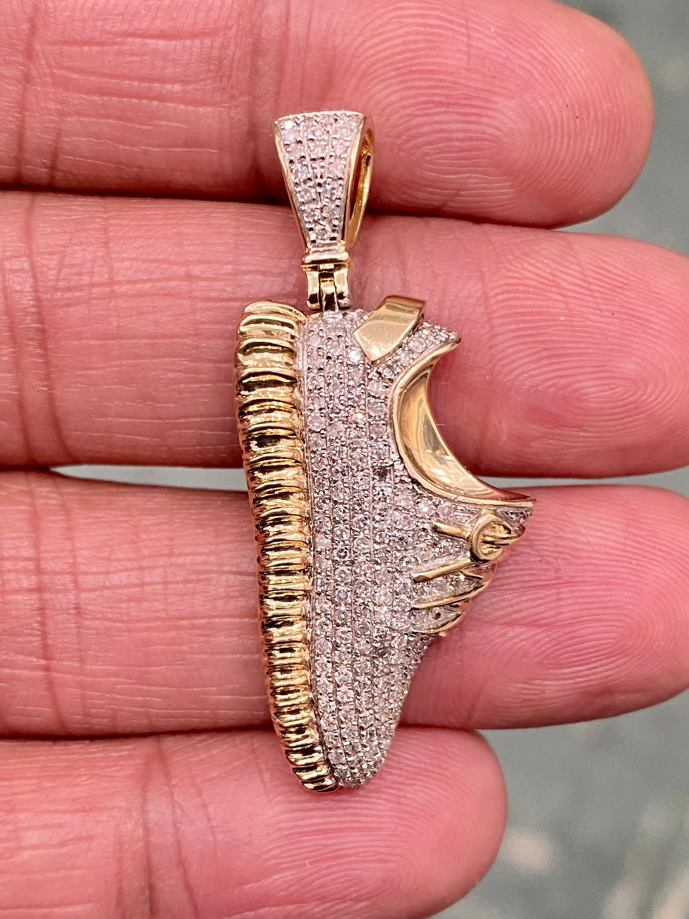 10k Yellow Gold Diamond Real 0.74 ct Diamond Designer Shoe Pendant 1.65" Sneaker Charm, shoe pendant. baby Shoe, custom jewelry