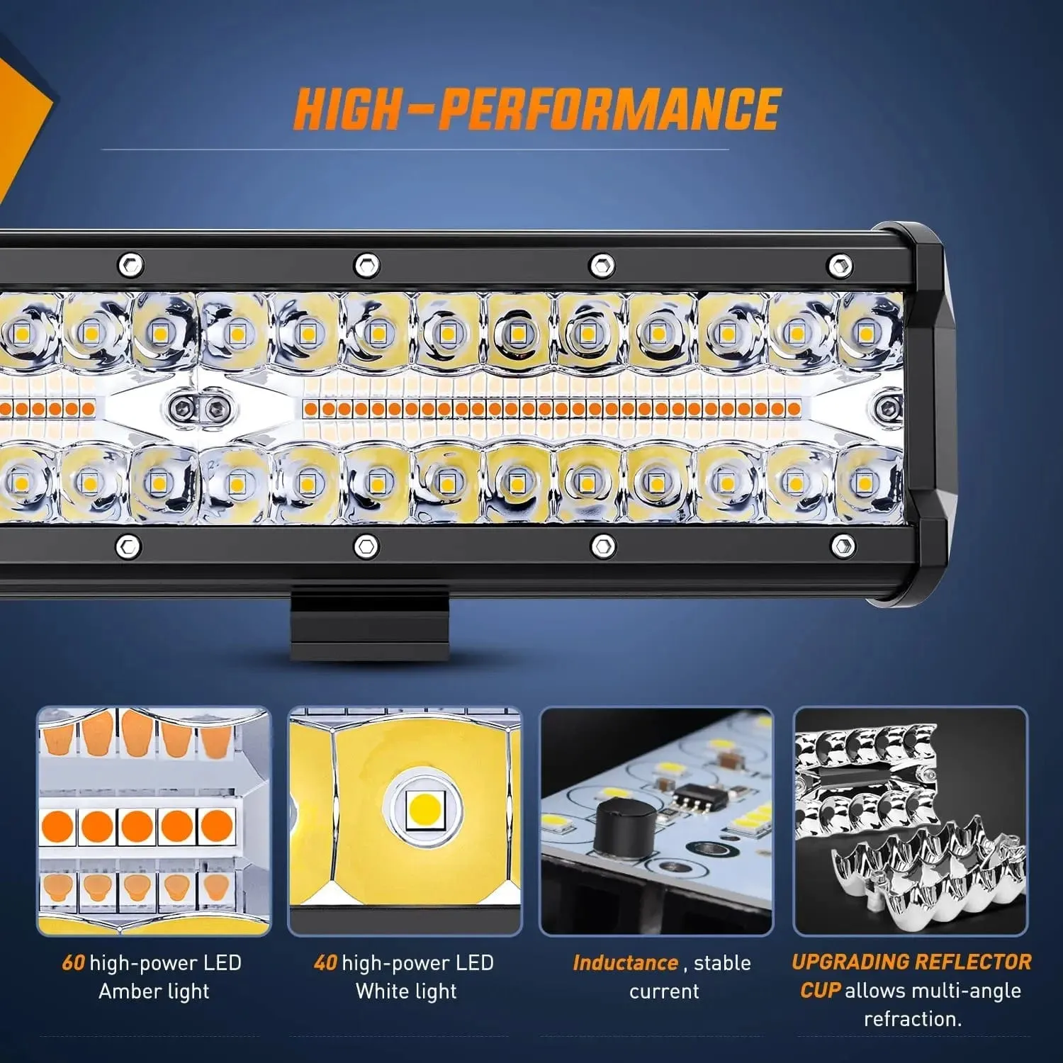 12 Inch 300W Amber White Led Light Bar Kit | 2PCS 4 Inch 60W Light Pods | 16AWG Wire