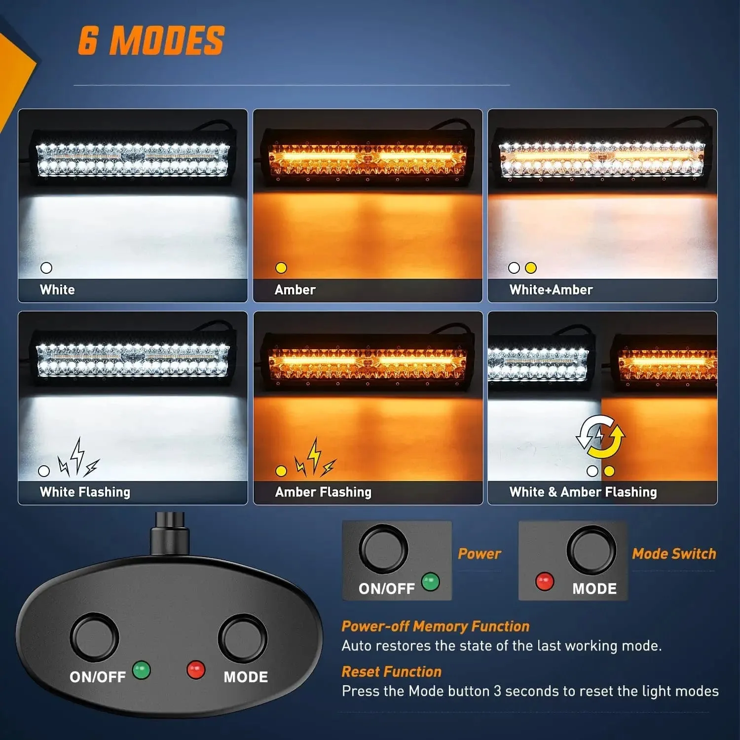 12 Inch 300W Amber White Led Light Bar Kit | 2PCS 4 Inch 60W Light Pods | 16AWG Wire