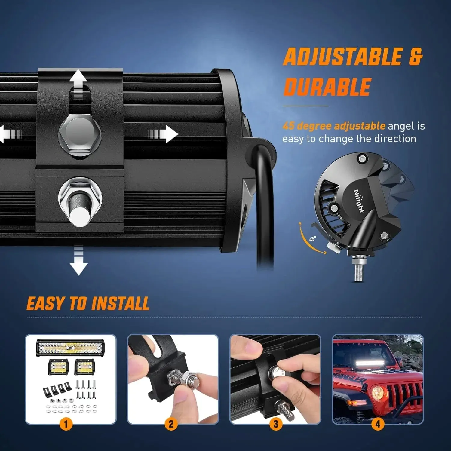 12 Inch 300W Amber White Led Light Bar Kit | 2PCS 4 Inch 60W Light Pods | 16AWG Wire