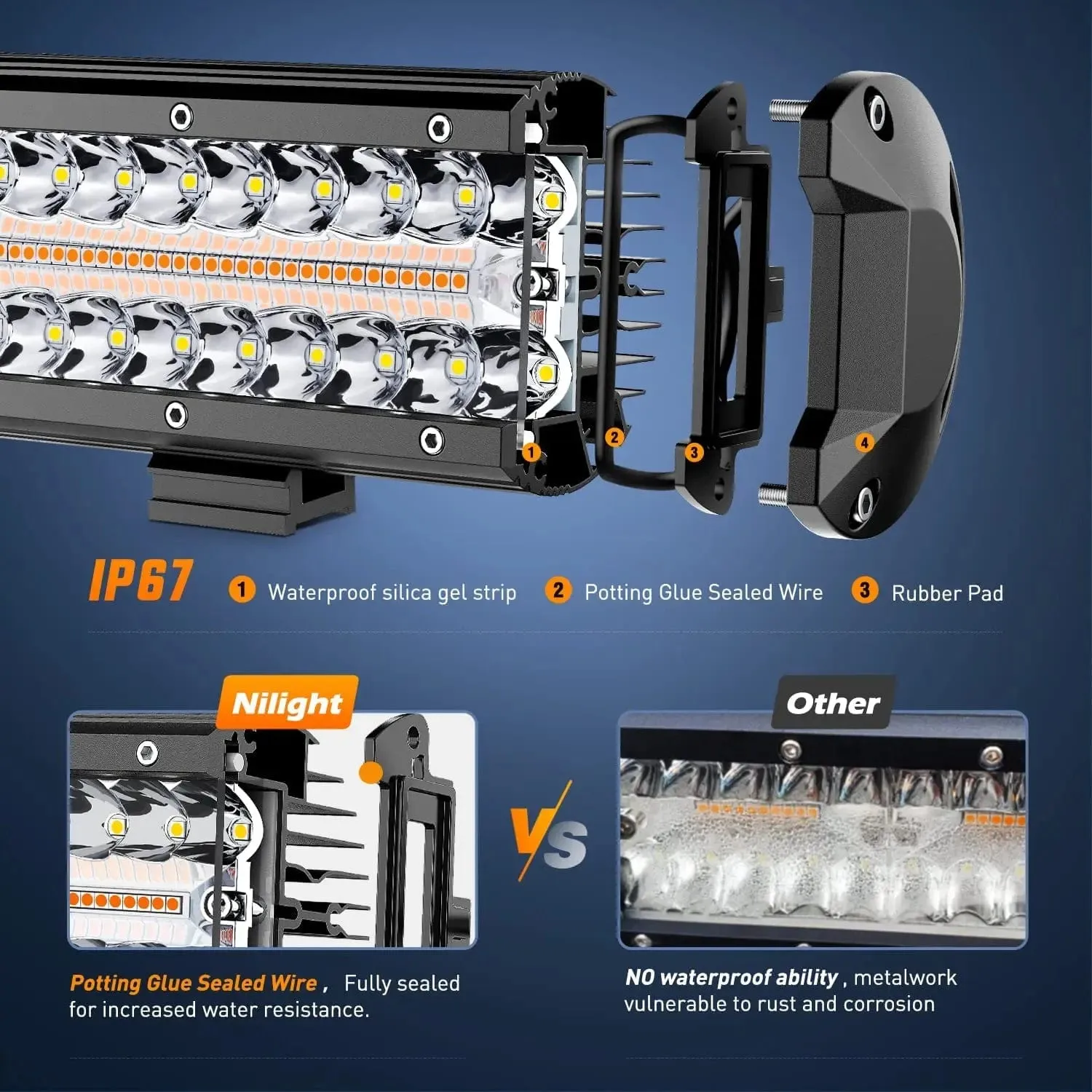 12 Inch 300W Amber White Led Light Bar Kit | 2PCS 4 Inch 60W Light Pods | 16AWG Wire