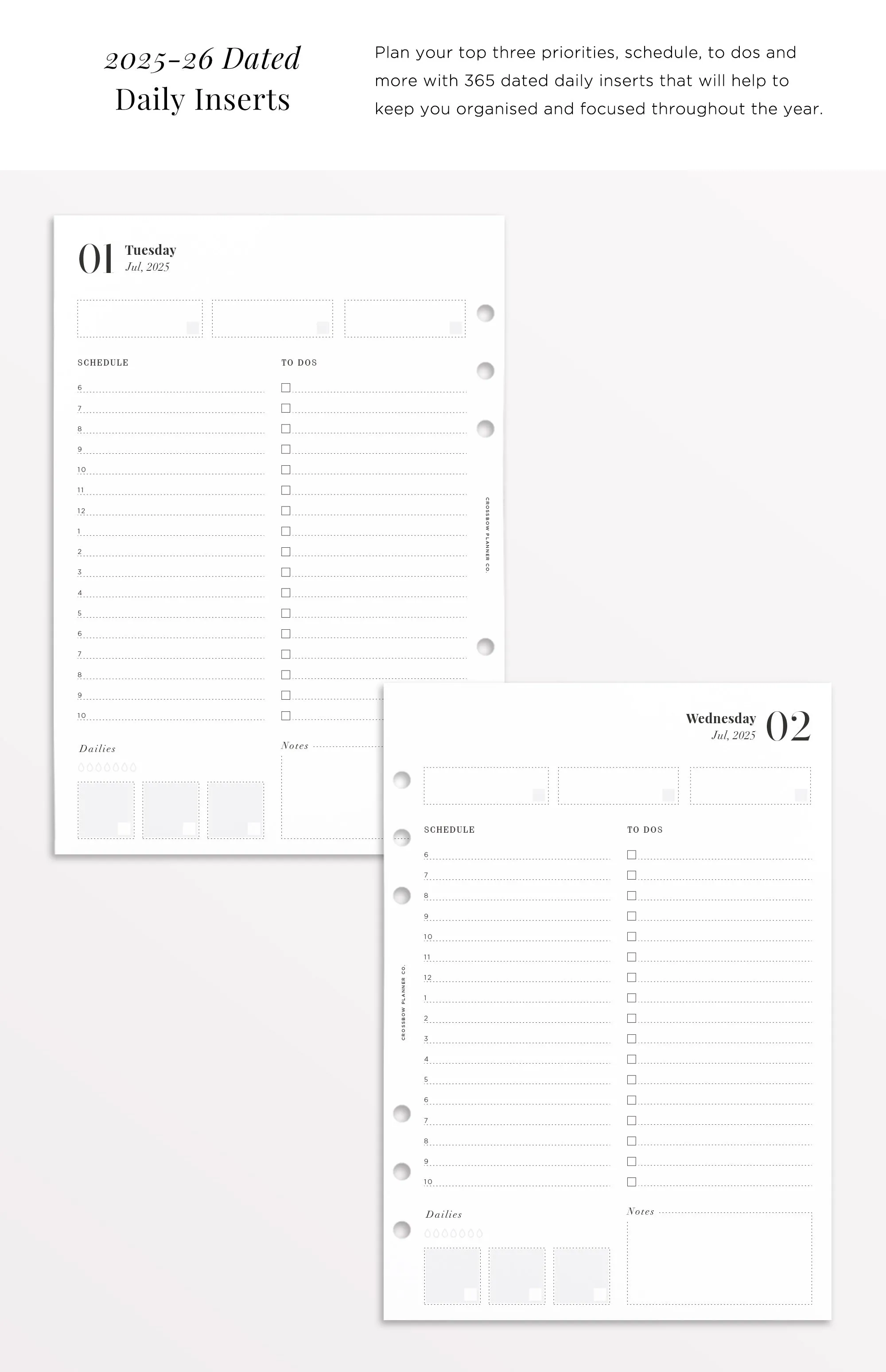 2025-2026 Daily Planner Inserts A5
