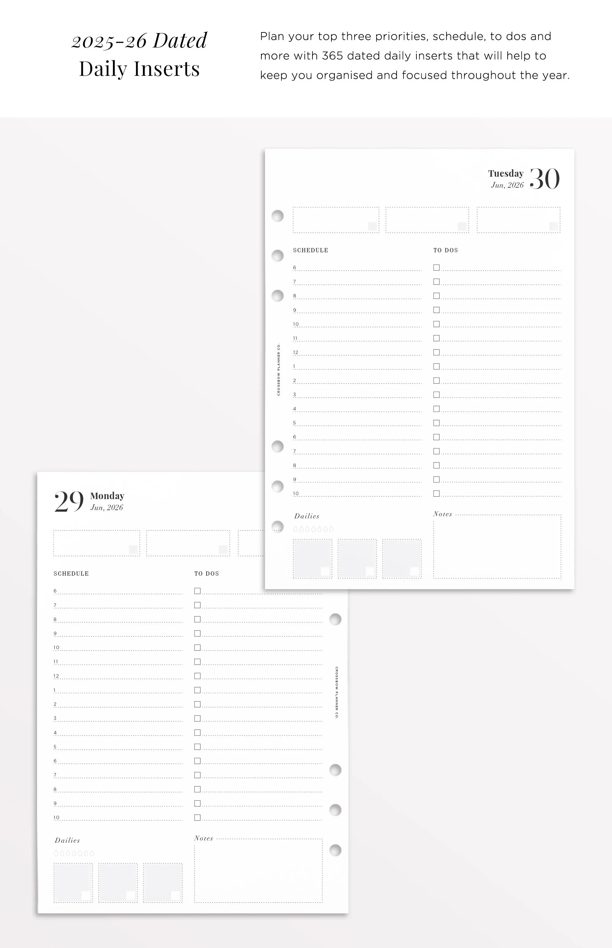 2025-2026 Daily Planner Inserts A5