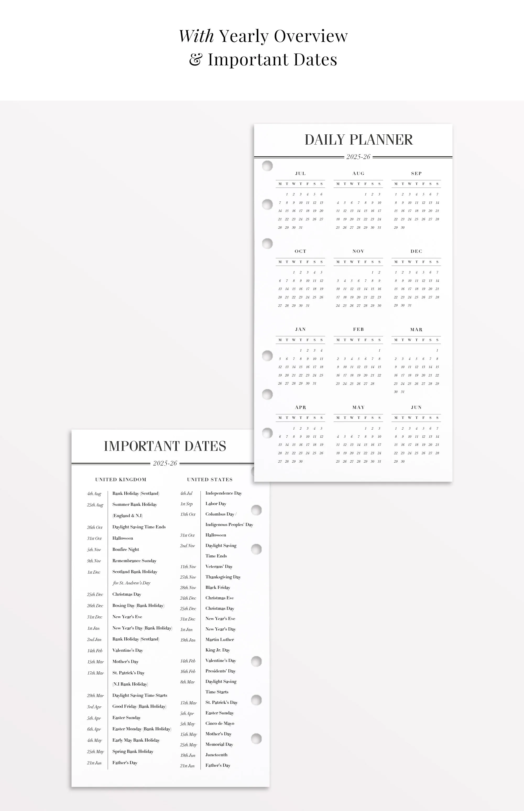 2025-2026 Personal Daily Planner Inserts