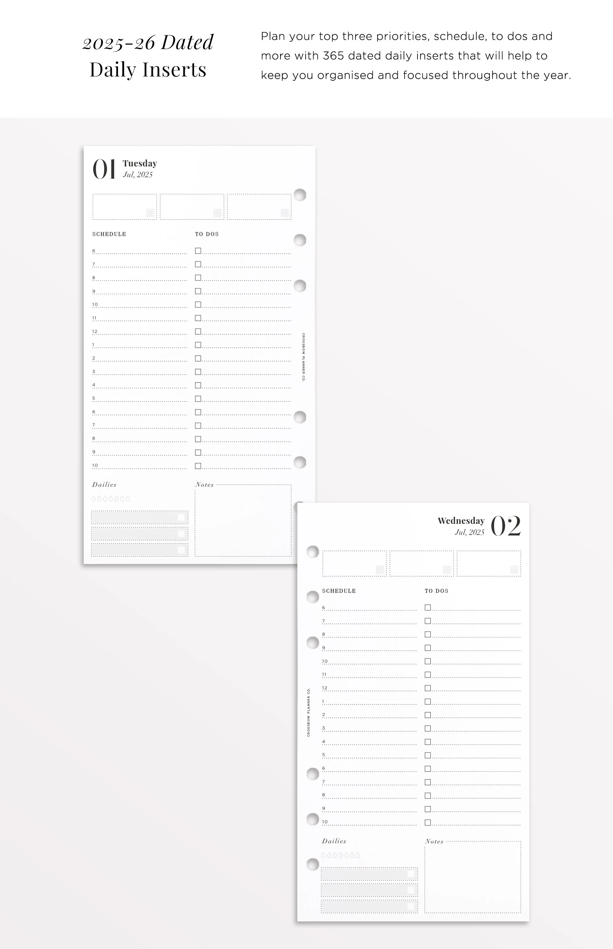 2025-2026 Personal Daily Planner Inserts