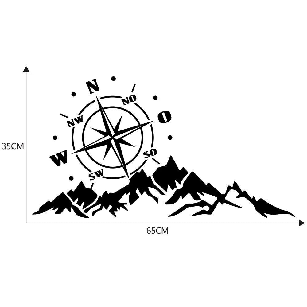 2pcs Vinyl Car Stickers and Decals Mountains Compass Navigation