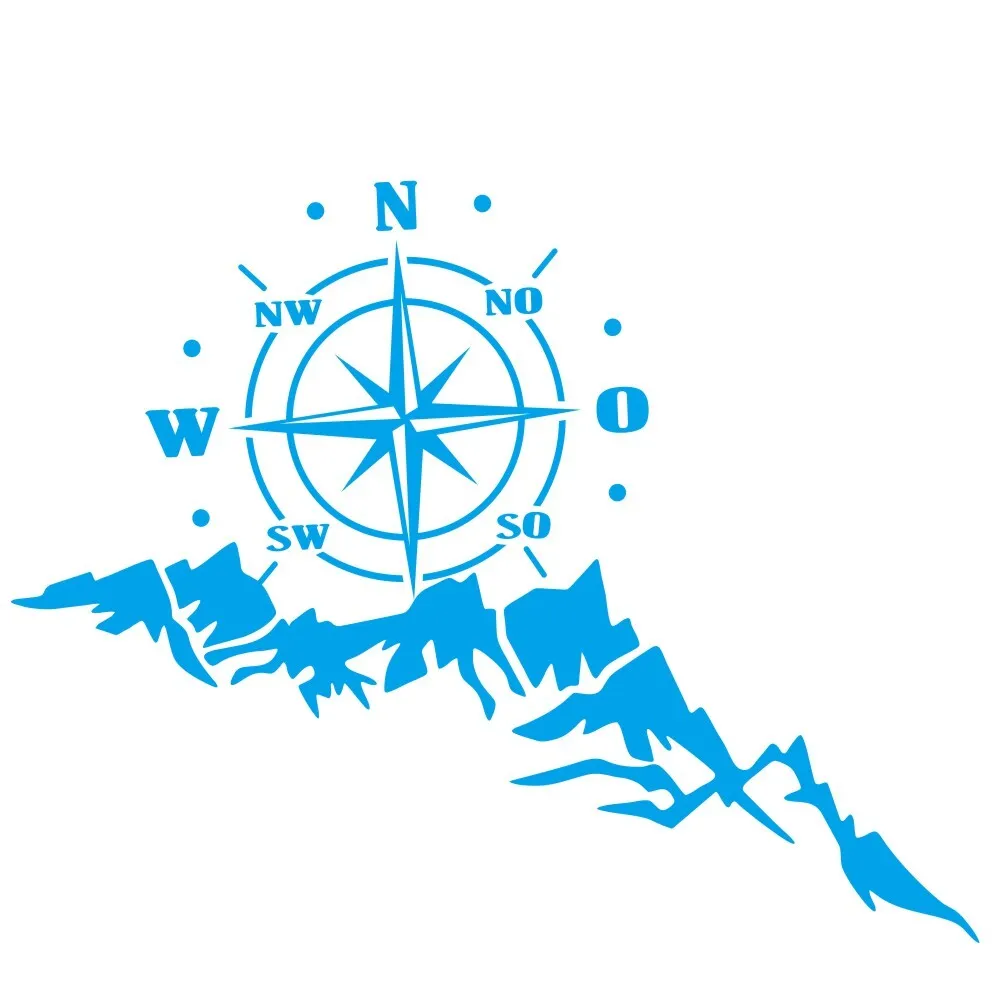 2pcs Vinyl Car Stickers and Decals Mountains Compass Navigation