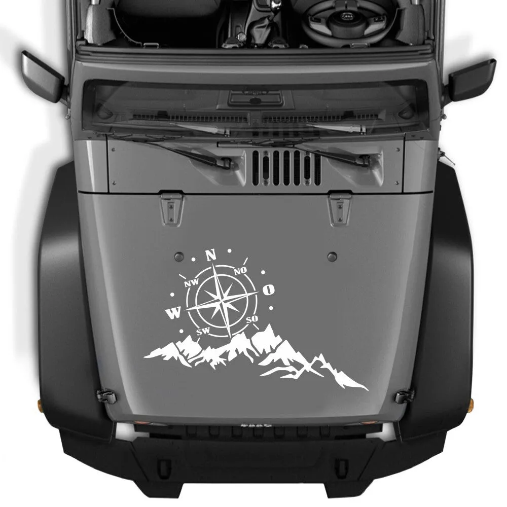 2pcs Vinyl Car Stickers and Decals Mountains Compass Navigation