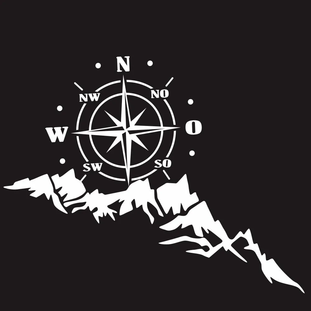 2pcs Vinyl Car Stickers and Decals Mountains Compass Navigation