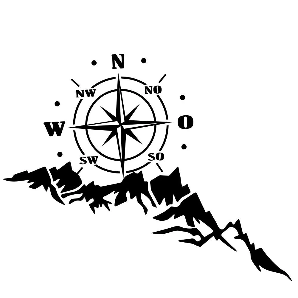 2pcs Vinyl Car Stickers and Decals Mountains Compass Navigation