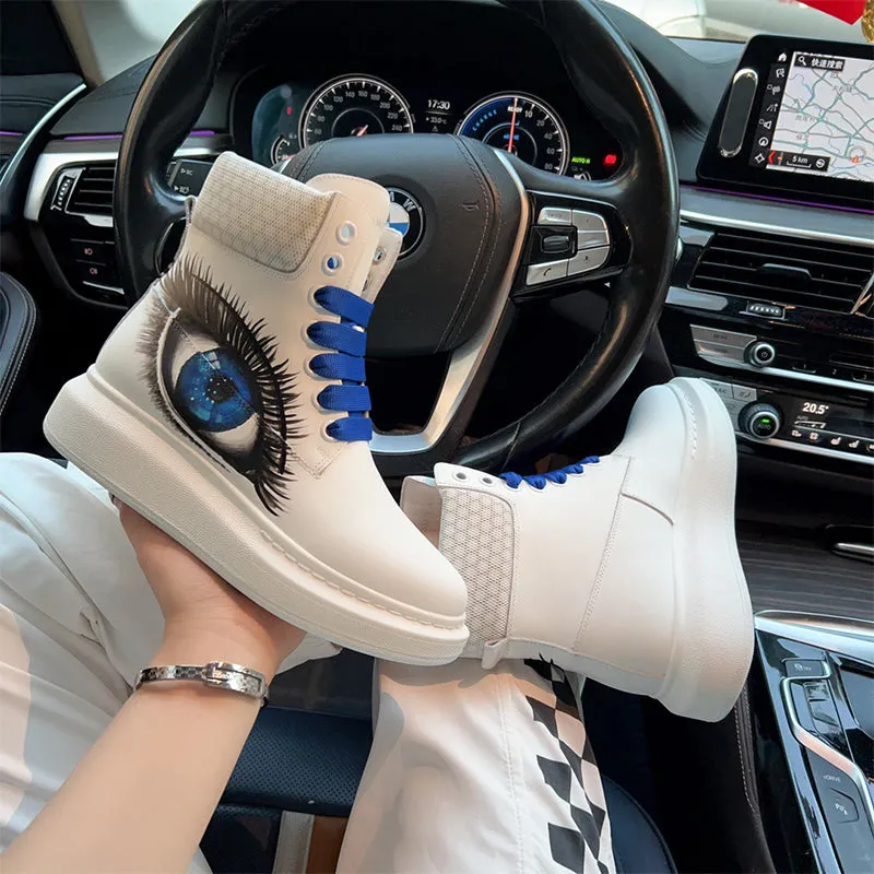 ALISANDRO MCQUEN HAND PAINTED BIG EYE GRAFFITI HIGH TOP CHUNK SOLE UNISEX SNEAKER