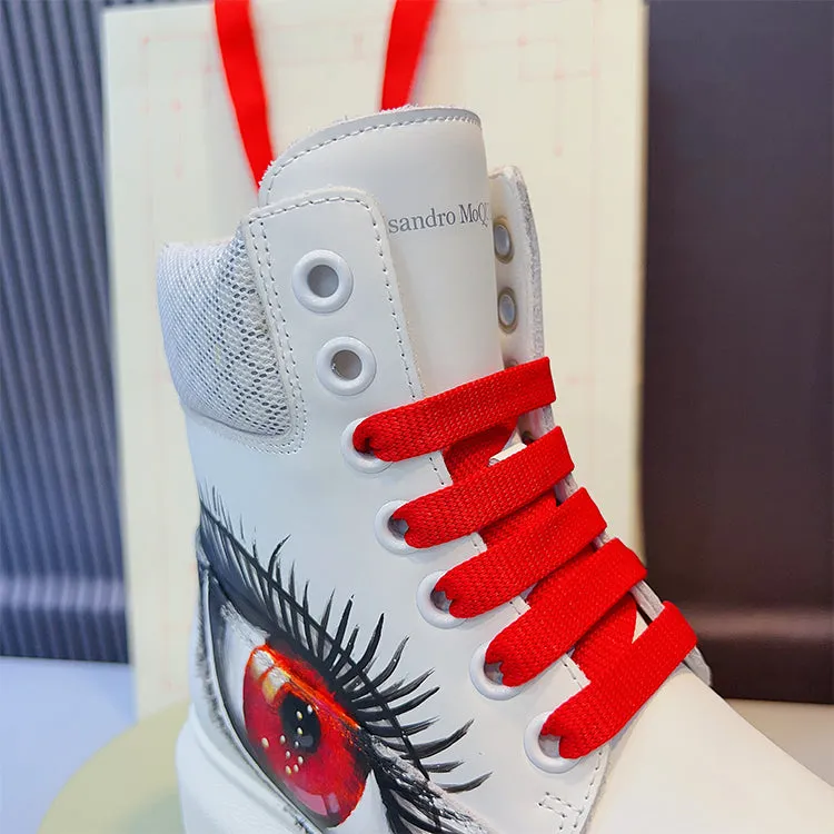 ALISANDRO MCQUEN HAND PAINTED BIG EYE GRAFFITI HIGH TOP CHUNK SOLE UNISEX SNEAKER