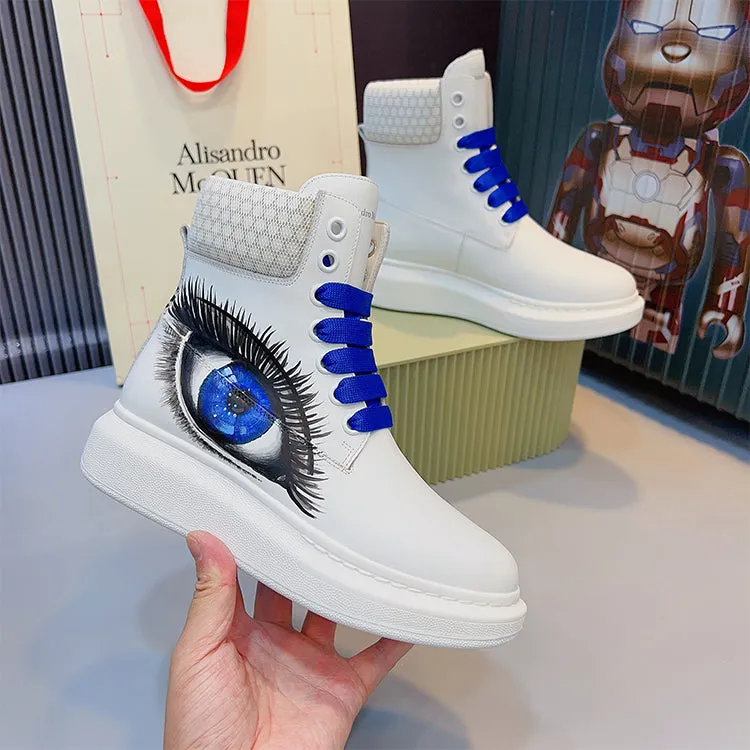 ALISANDRO MCQUEN HAND PAINTED BIG EYE GRAFFITI HIGH TOP CHUNK SOLE UNISEX SNEAKER