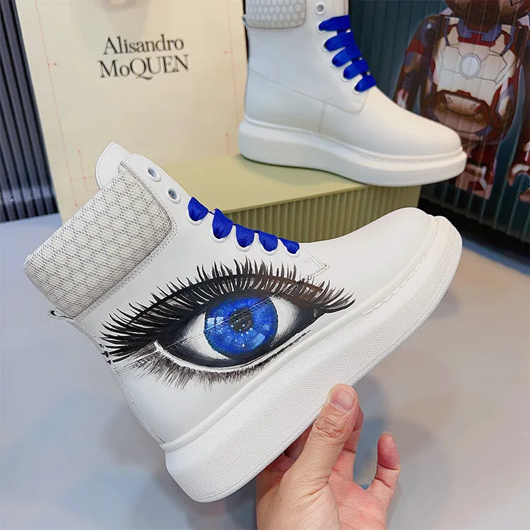 ALISANDRO MCQUEN HAND PAINTED BIG EYE GRAFFITI HIGH TOP CHUNK SOLE UNISEX SNEAKER