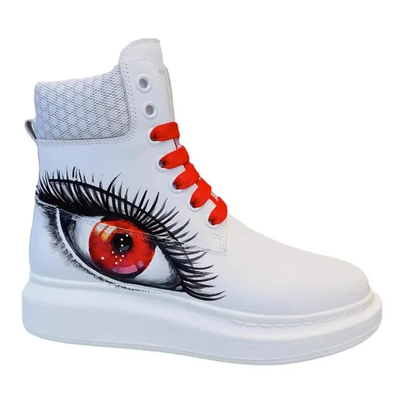 ALISANDRO MCQUEN HAND PAINTED BIG EYE GRAFFITI HIGH TOP CHUNK SOLE UNISEX SNEAKER