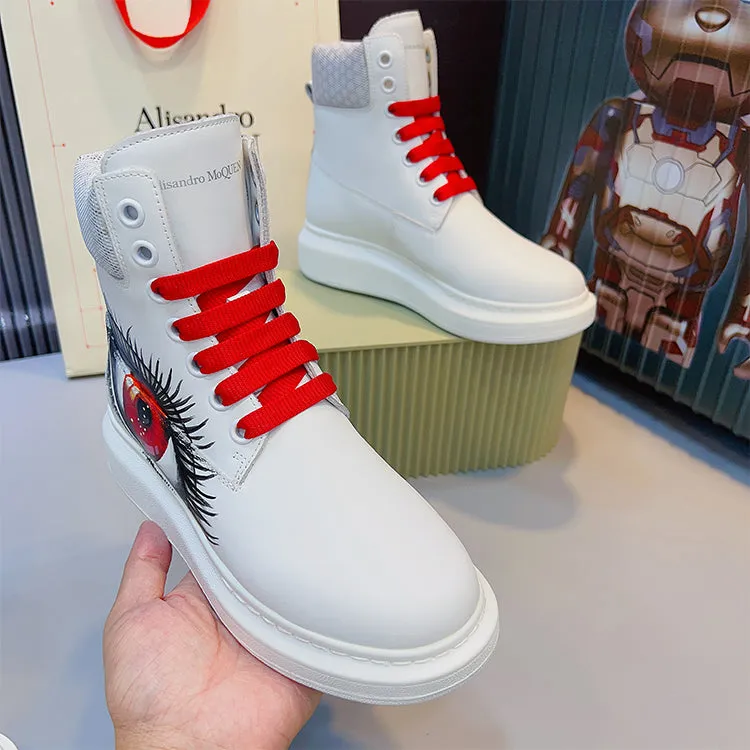 ALISANDRO MCQUEN HAND PAINTED BIG EYE GRAFFITI HIGH TOP CHUNK SOLE UNISEX SNEAKER
