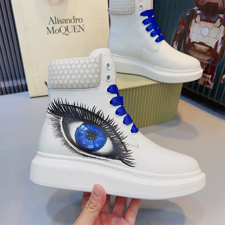 ALISANDRO MCQUEN HAND PAINTED BIG EYE GRAFFITI HIGH TOP CHUNK SOLE UNISEX SNEAKER
