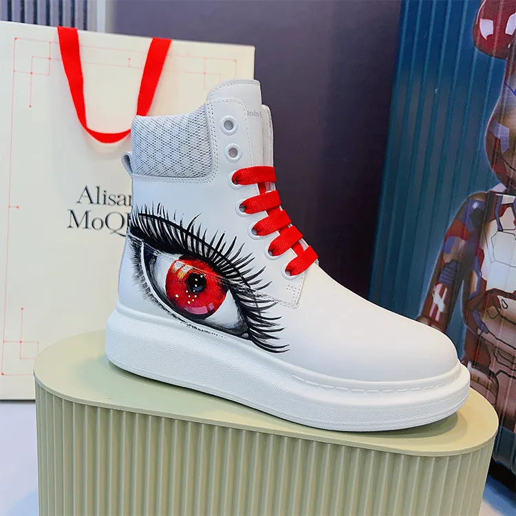 ALISANDRO MCQUEN HAND PAINTED BIG EYE GRAFFITI HIGH TOP CHUNK SOLE UNISEX SNEAKER