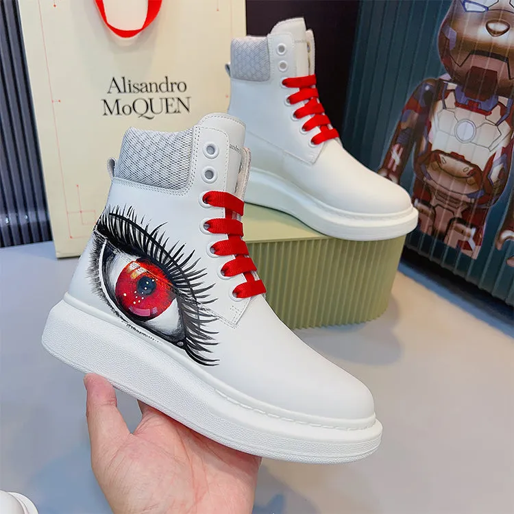 ALISANDRO MCQUEN HAND PAINTED BIG EYE GRAFFITI HIGH TOP CHUNK SOLE UNISEX SNEAKER