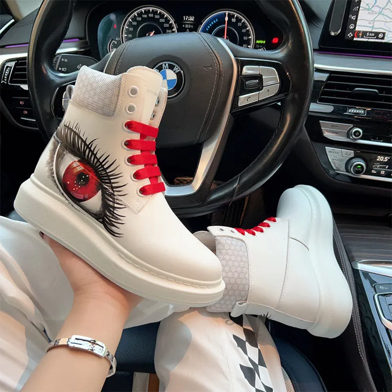 ALISANDRO MCQUEN HAND PAINTED BIG EYE GRAFFITI HIGH TOP CHUNK SOLE UNISEX SNEAKER