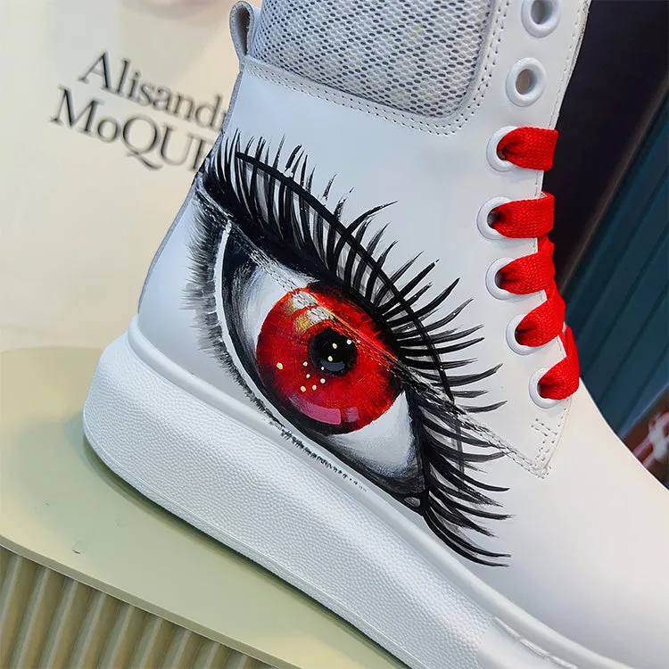 ALISANDRO MCQUEN HAND PAINTED BIG EYE GRAFFITI HIGH TOP CHUNK SOLE UNISEX SNEAKER