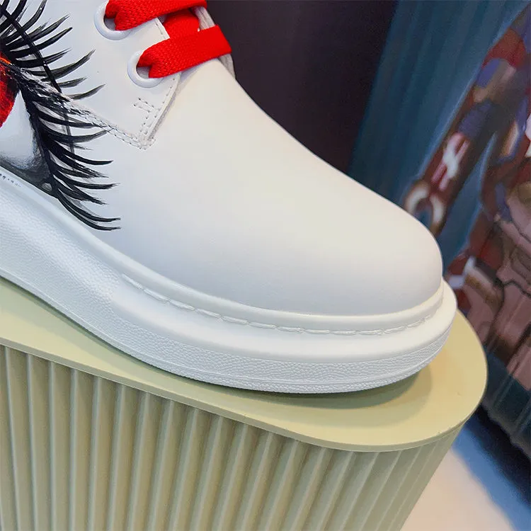ALISANDRO MCQUEN HAND PAINTED BIG EYE GRAFFITI HIGH TOP CHUNK SOLE UNISEX SNEAKER