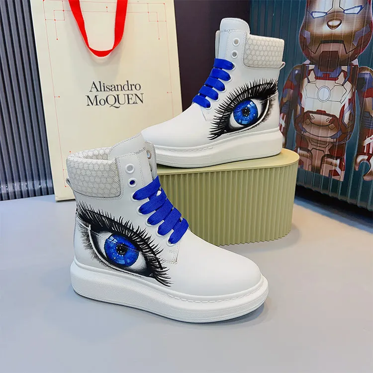 ALISANDRO MCQUEN HAND PAINTED BIG EYE GRAFFITI HIGH TOP CHUNK SOLE UNISEX SNEAKER