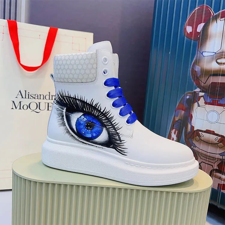 ALISANDRO MCQUEN HAND PAINTED BIG EYE GRAFFITI HIGH TOP CHUNK SOLE UNISEX SNEAKER