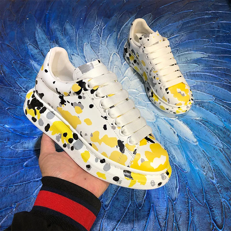 ALISANDRO MOQUEN CAMO GRAFFITI STYLE LEATHER CHUNKY SOLE UNISEX SNEAKER