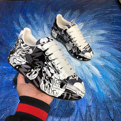 ALISANDRO MOQUEN CAMO GRAFFITI STYLE LEATHER CHUNKY SOLE UNISEX SNEAKER