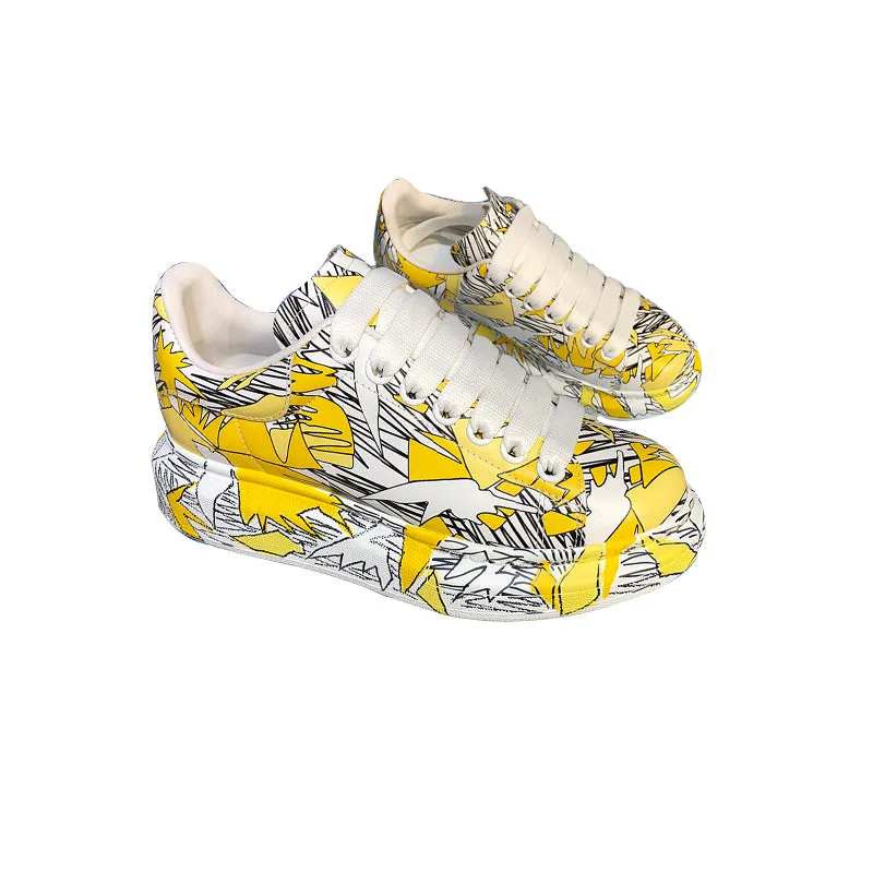 ALISANDRO MOQUEN CAMO GRAFFITI STYLE LEATHER CHUNKY SOLE UNISEX SNEAKER