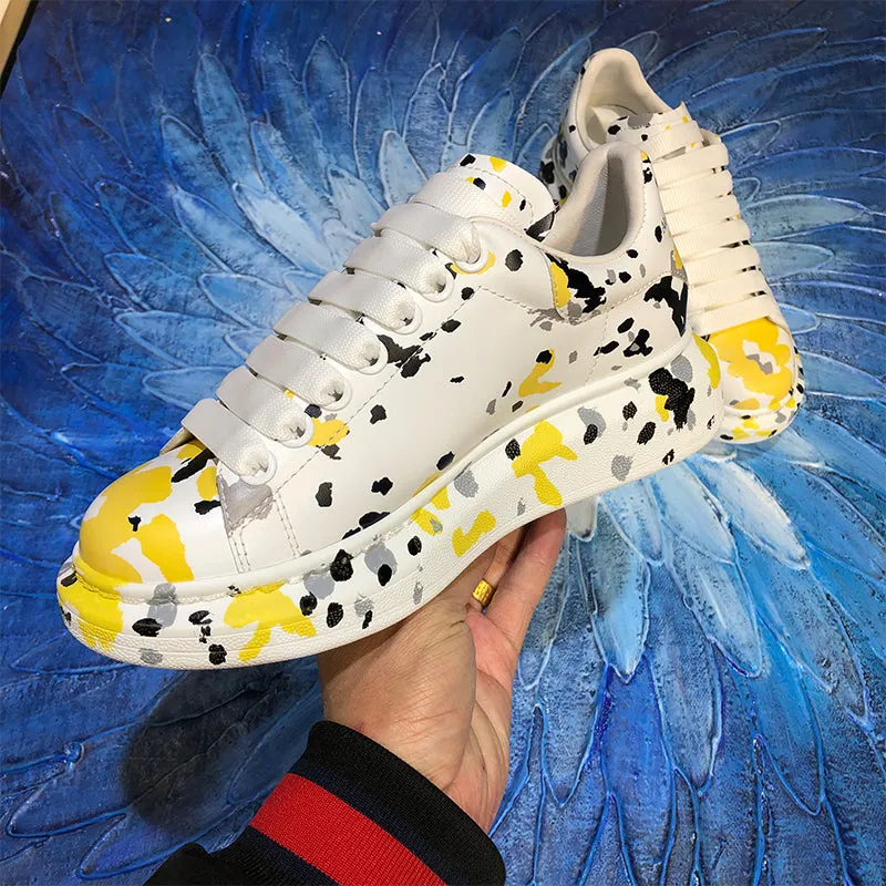 ALISANDRO MOQUEN CAMO GRAFFITI STYLE LEATHER CHUNKY SOLE UNISEX SNEAKER