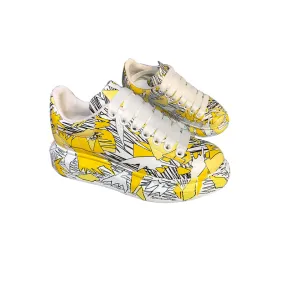 ALISANDRO MOQUEN CAMO GRAFFITI STYLE LEATHER CHUNKY SOLE UNISEX SNEAKER