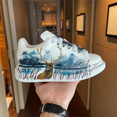 ALISANDRO MOQUEN GRAFFITI CARTOON CHUNKY SOLE LEATHER SNEAKER