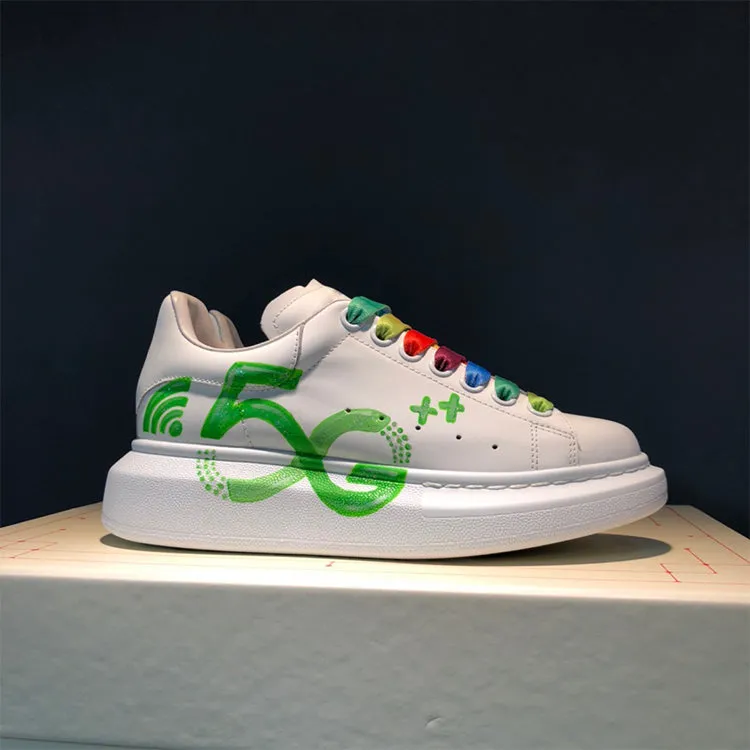 ALISANDRO MOQUEN HAND PAINTED GRAFFITI 5G CHUNKY SOLE LEATHER SNEAKER