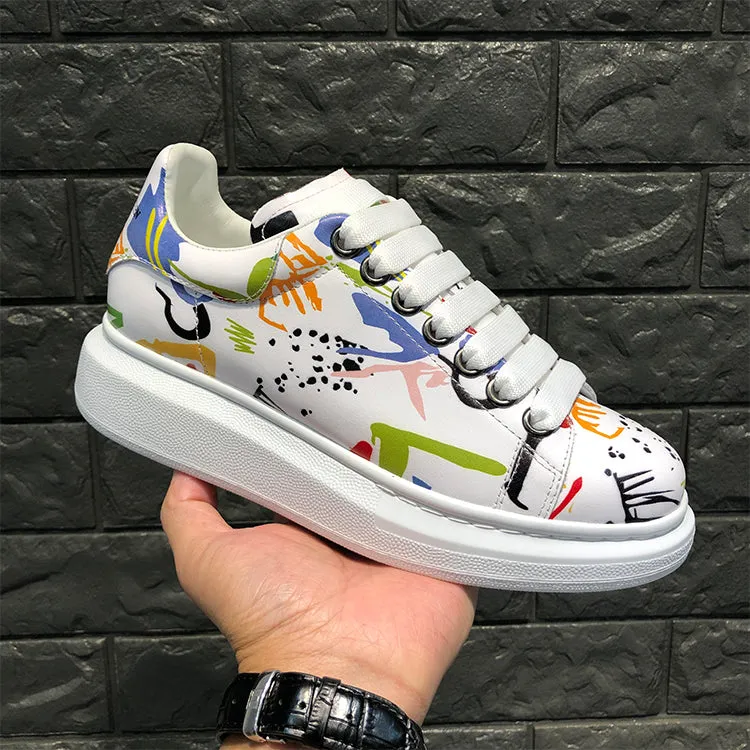 ALISANDRO MOQUEN NAQILIS HAND PAINTED GRAFFITI LEATHER UNISEX CHUNKY SNEAKER