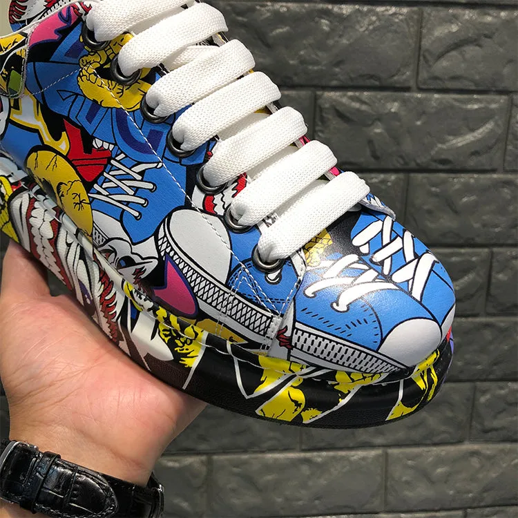 ALISANDRO MOQUEN NAQILIS HAND PAINTED GRAFFITI LEATHER UNISEX CHUNKY SNEAKER