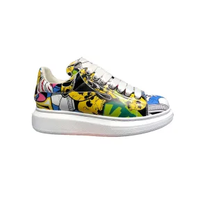 ALISANDRO MOQUEN NAQILIS HAND PAINTED GRAFFITI LEATHER UNISEX CHUNKY SNEAKER