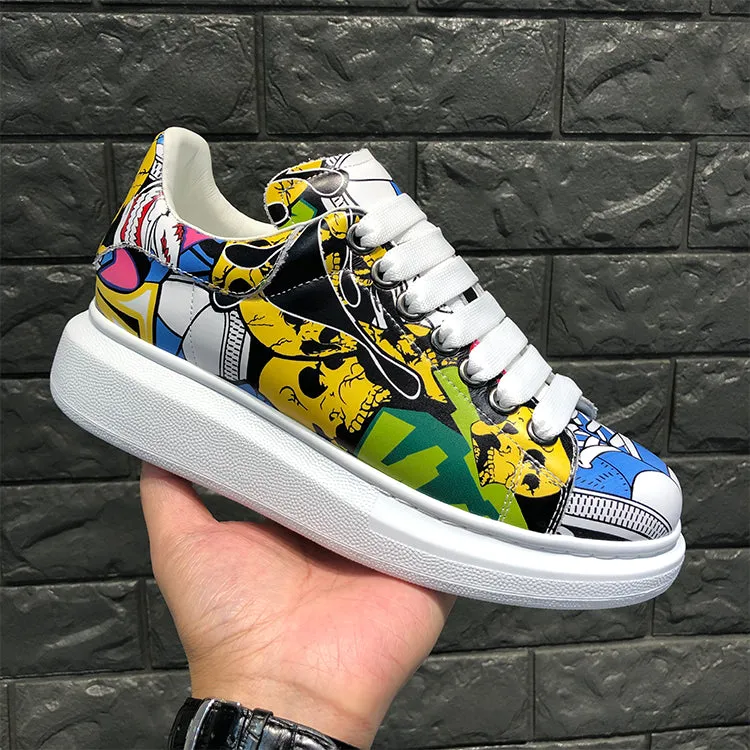 ALISANDRO MOQUEN NAQILIS HAND PAINTED GRAFFITI LEATHER UNISEX CHUNKY SNEAKER