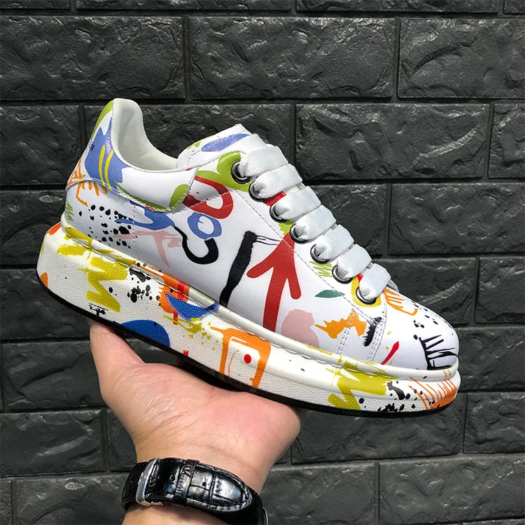 ALISANDRO MOQUEN NAQILIS HAND PAINTED GRAFFITI LEATHER UNISEX CHUNKY SNEAKER