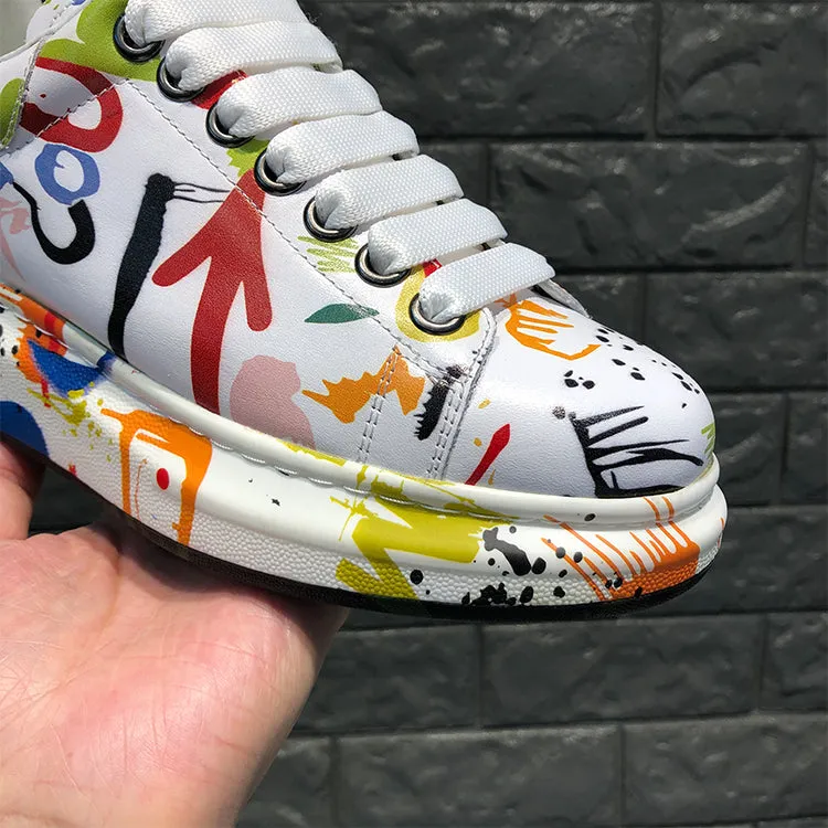 ALISANDRO MOQUEN NAQILIS HAND PAINTED GRAFFITI LEATHER UNISEX CHUNKY SNEAKER